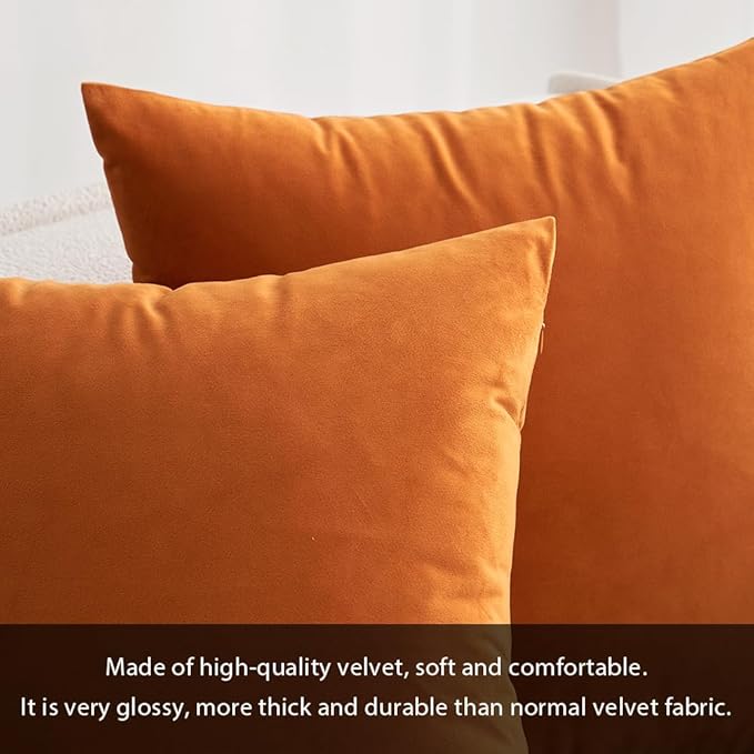 MIULEE Pack of 2 Velvet Soft Solid Fall Decorative Square Lumbar Throw Pillow Covers Autumn Cushion Cases for Sofa Bedroom Car Decor 12x20 Inch Orange
