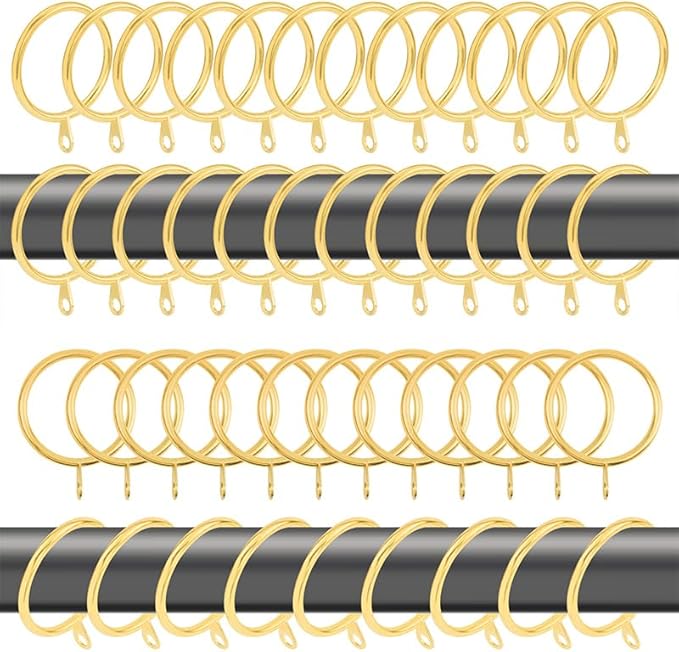 60 pcs 1.5-Inch Inner Diameter Metal Drapery Rings Curtain Rings with Eyelets, Fits Up to 1 1/4-Inch Rod, Gold