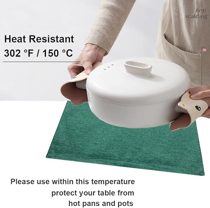 Weabetfu Cloth Placemats Set of 4 Heat Resistant Dining Table Placemmats Cotton Linen Machine Washable Kitchen Table Mats Wrinkle Free Thick Fabric Place Mat,Easy to Clean,13"x19",Green