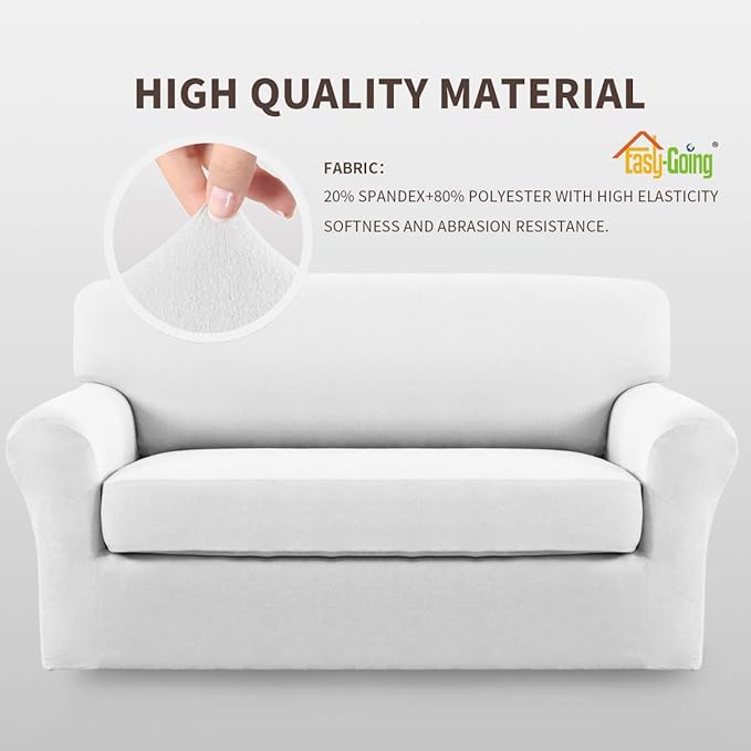 Easy-Going 2 Pieces Microfiber Stretch Sofa Slipcover - Spandex Soft Fitted Sofa Couch Cover, Washable Furniture Protector with Elastic Bottom Kids, Pet (Medium, Snow White