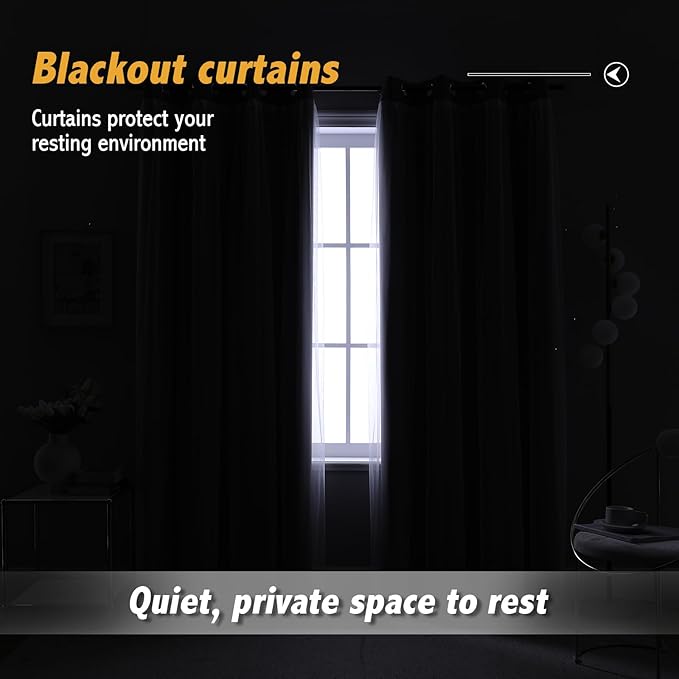 Anytime Home Curtains Blackout and Sheer Layered Solid Window Curtain Panel Pair with Grommet Top, 52Wx120L,Grey