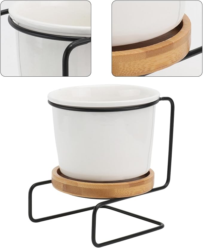 Iron Art Flower Pot Stand with Ceramic Desktop Vase Modern Chic Oval Black Planter for Home Decor Practical Flower Arrangement Container Ornament