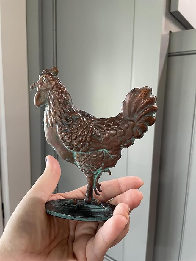 Metal Rooster Statue Table Art Sculpture Antique Copper Vintage Chicken Table Decor Rustic Country Rooster Figurine Tabletop Decoration Gifts for Home Kitchen Office Hotel Countertop Ornament