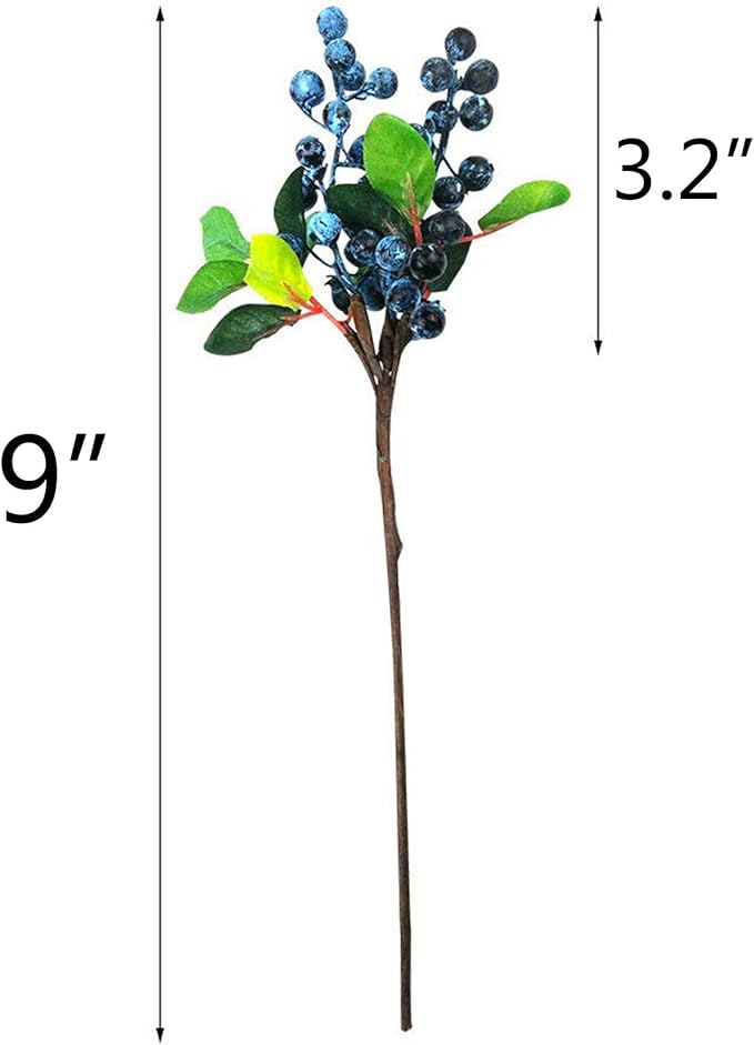 Mistari 10 Pack Artificial Flowers California Faux Blueberries Artificial Stems for Decorating Blueberry Picks Fruit Fake Silk Flowers Home Decorative Party Wedding (Blue)