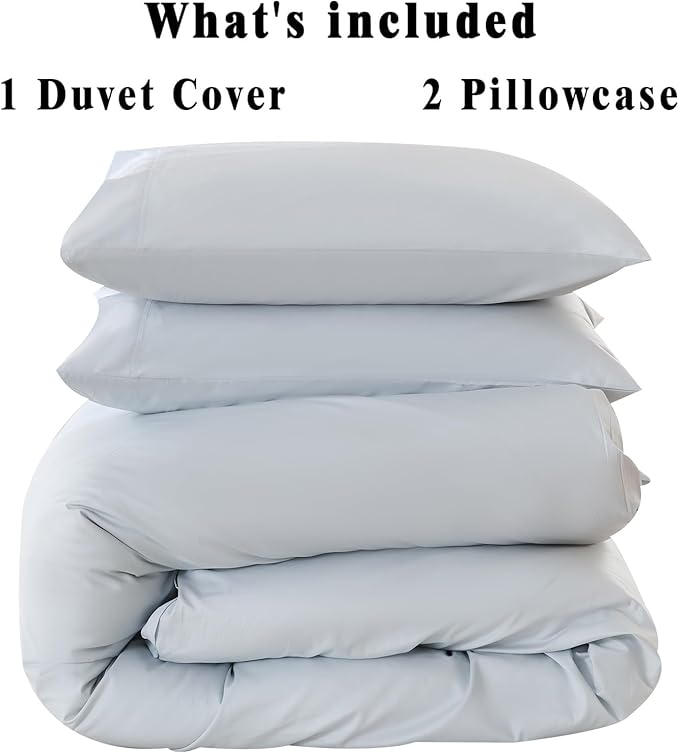 100% Organic Cotton Oversized King Duvet Cover 400 Thread Count Percale 120x98 Inches Sateen Comforter Cover Soft and Breathable Bedding Set 3 Piece（Light Blue,Oversized King）