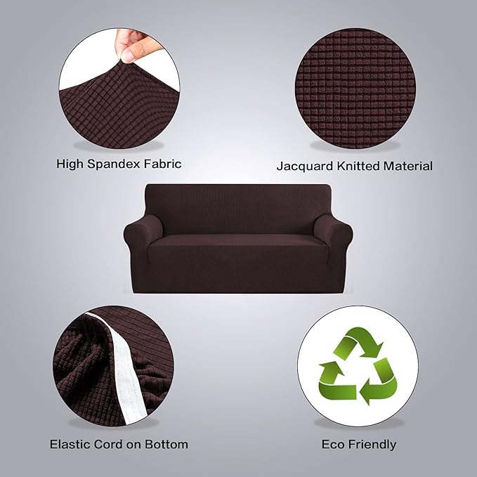 H.VERSAILTEX Stretch Oversized Sofa Cover 1 Piece Sofa Slipcovers for Living Room Feature Thick Checked Jacquard Fabric with Elastic Bottom, Sofa X-Large - Chocolate