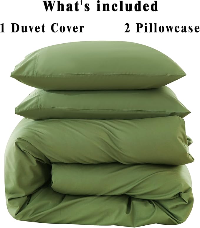 100% Organic Cotton Oversized King Duvet Cover 400 Thread Count Percale 120x98 Inches Sateen Comforter Cover Soft and Breathable Bedding Set 3 Piece（Olive Green,Oversized King）