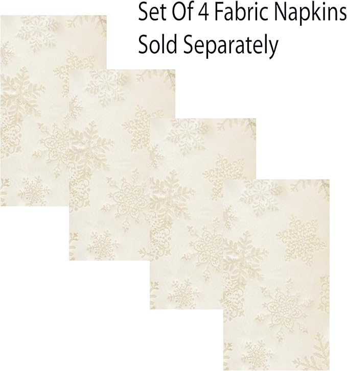 Newbridge Fancy Metallic Snowflake Christmas Fabric Tablecloth, 60 x 102 Inch Rectangle, Ivory Gold, No-Iron Soil Resistant Sparkling Snowflakes Woven Holiday Table Cover