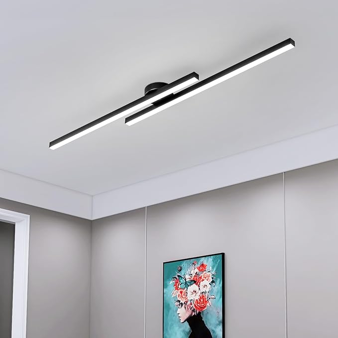JAYMP Modern Ceiling Light with Remote, 43.3" Black Sputnik Ceiling Lamp, 32W Dimmable LED Lighting Fixture for Dining Room Living Room Kitchen Island, 2 Lights