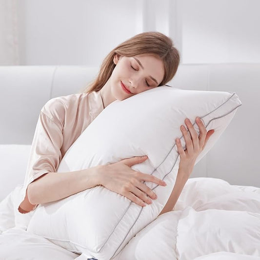Globon Luxury Feather Down Pillow Standard Queen Size for Sleeping, Hotel Collection Fluffy Pillow, Low Soft Gusseted Bed Pillows, 18"X26", Pack of 1