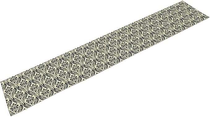Vintage Damask Pattern Table Runner,Black Beige Textured Table Runner for Kitchen Dining Party Decor 13x108in
