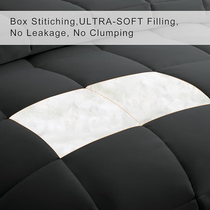 COHOME Quilted Oversized King Size Comforter - All-Season Down Alternative Duvet Insert - Luxury Hotel Soft Breathable Dark Grey Comforter with Anti-Clump Tech & 8 Tabs - Reversible （98"x116"）