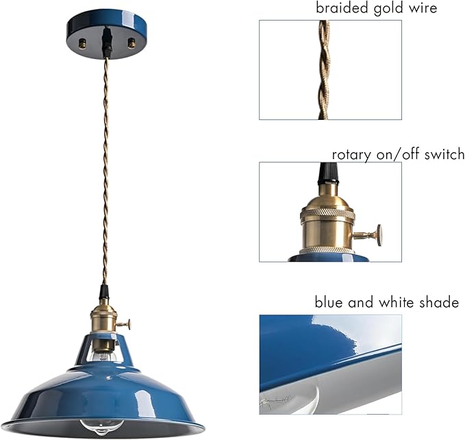 CLAXY Modern Farmhouse Pendant Light Blue Metal Barn Kitchen Island Pendant Lighting-Adjustable Hanging Ceiling Light Fixture 10.63" for Kitchen Dining Foyer Loft Bar Coffee Restaurant