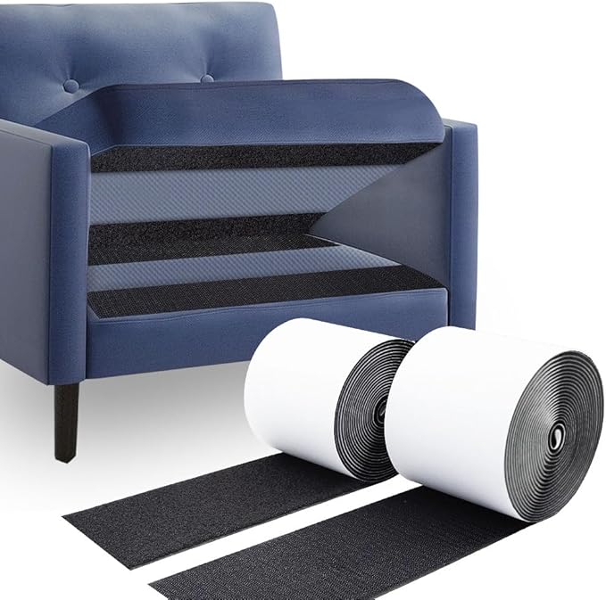 4 Inch x 16.5 Feet Black Hook and Loop Tape with Adhesive, Nylon Heavy Duty Hook and Loop Tape Strips,Keep Couch Cushions from Sliding, Fixed Screen Window Carpet Wall Hanging