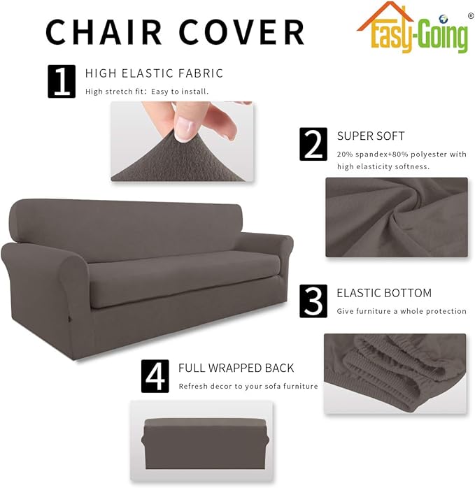 Easy-Going 2 Pieces Microfiber Stretch Sofa Slipcover – Spandex Soft Fitted Sofa Couch Cover, Washable Furniture Protector with Elastic Bottom Kids,Pet (Sofa, Taupe)