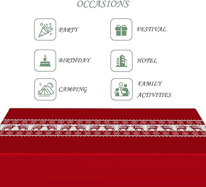 52x70 Inch Christmas Theme Rectangle Tablecloth Winter Snowflakes Reindeer Red Table Cloth Washable Durable Table Cover for Kitchen Dining Banquet Ugly Christmas Sweater Party Decor