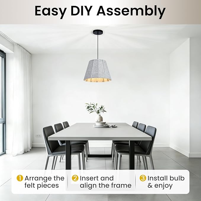 Pendant Light with Felt Lampshade, Modern Hanging Lamp Fixture, DIY Acoustic Pendant Light Chandeliers for Kitchen Island, Living Room, Dining Room, Bedroom, Office (D15.7"x11")