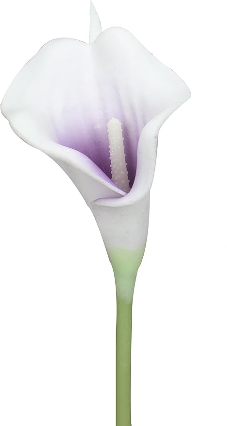 Duovlo 20pcs Calla Lily Bridal Wedding Bouquet Lataex Real Touch Artificial Flower Home Party Decor (Purple in White)