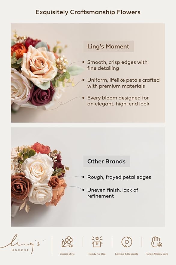 Ling's moment Artificial Flowers Red Bridesmaid Bouquet, Red & Blush Wedding Flowers Bouquets for Bridesmaids, 7 Inch Bridal Bouquets for Bridesmaids, Wedding Decor, Anniversary, etc