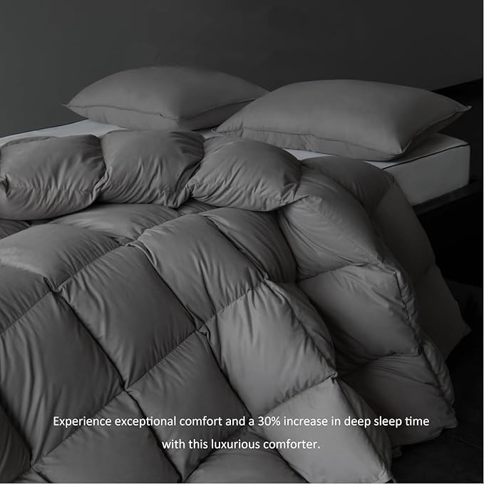 Luxury Down Feather Comforter Queen Size-Lightweight Duvet Insert - Fluffy Bed Comforter Gray - Queen Size(90" X 90”)