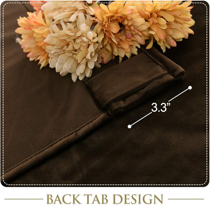 StangH Luxury Velvet Curtains 120 inches Long Living Room Blackout Thermal Insulated Window Drapes with Rod Pocket & Back Tab for Farmhouse/French Door, Brown, W52 x L108, 2 Panels