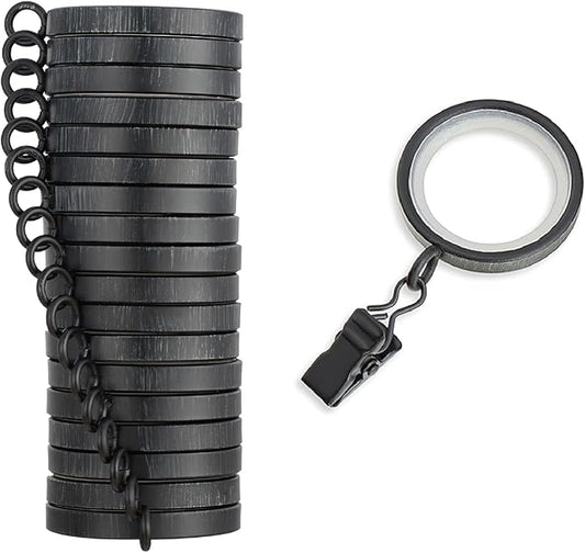 MODE Cambria Designer Series - Premium Easy Glide 18 Count Small Curtain Rings - Metal with Nylon Inserts and Clips - 1 inch Inner Diameter - use for rods 5/8" or Smaller - Weathered Black