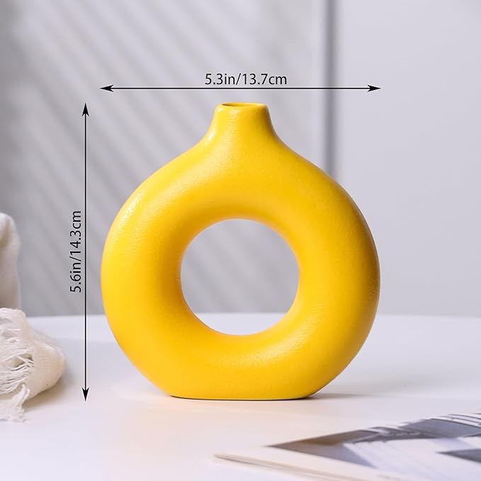 Modern Donut-Shaped Decorative Vases, Handmade Minimalist Boho ins Style, Modern Vase for Home Decor for Wedding Dinner Table Party Living Room Office Bedroom (Yellow, Small)