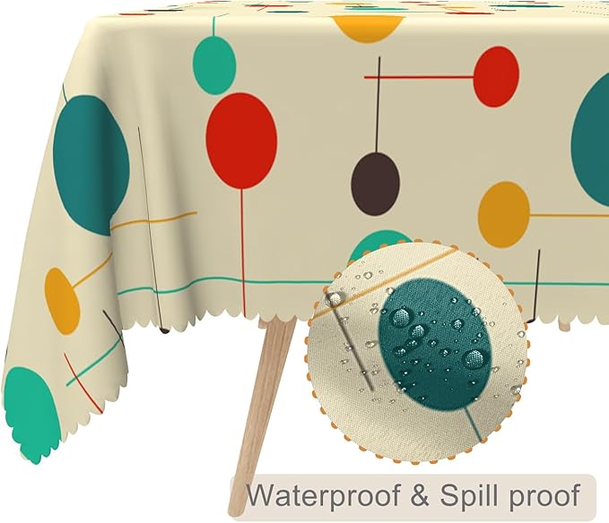 54x86inches Mid Century Rectangle Table Cloth Modern Atomic Retro Decorative Tablecloth Oil-Proof Waterproof Polyester Fabric Table Cover for Kitchen Dining Room Indoor Outdoor Party Decor