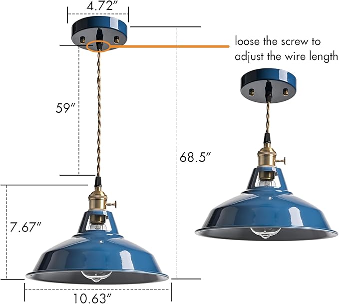 CLAXY Modern Farmhouse Pendant Light Blue Metal Barn Kitchen Island Pendant Lighting-Adjustable Hanging Ceiling Light Fixture 10.63" for Kitchen Dining Foyer Loft Bar Coffee Restaurant
