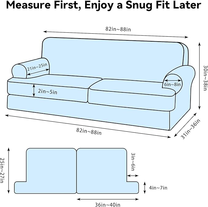 Waterproof Couch Cover 3-Piece Set Striped Sofa Slipcovers for 2 Separate T Cushion Couch - TPU Fabric Sofa Covers Leakproof Couch Protector for Kids, Pets(2 Cushion Sofa, Coffee)