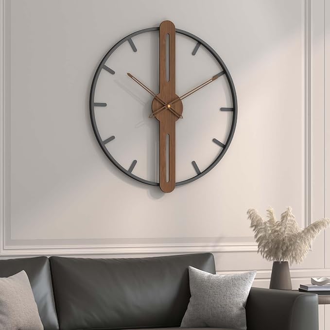 30 Inch Large Wall Clock for Living Room, Modern Silent Non Ticking Battery Operated Big Clock, Rustic Minimalist Wood Metal Frame Decorative Wall Clocks for Office, Bedroom, Kitchen