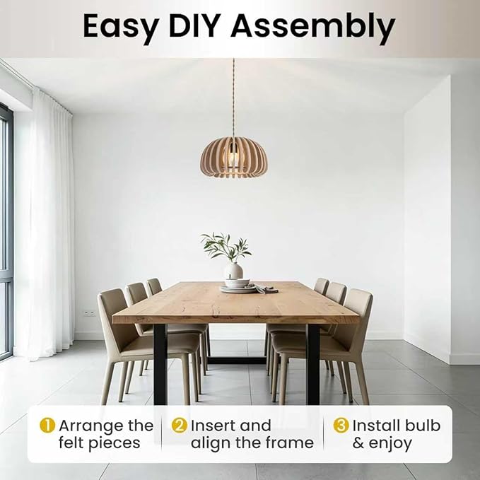 Pendant Light with Felt Lampshade, Modern Hanging Lamp Fixture, DIY Acoustic Plug-in Pendant Light for Kitchen Island, Living Room, Dining Room, Bedroom, Office (D13.7"x7.8")