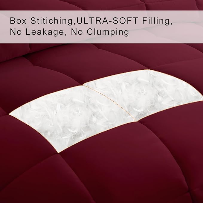 COHOME Quilted Twin XL Size Comforter - All-Season Down Alternative Duvet Insert - Luxury Hotel Soft Breathable Burgundy Comforter with Anti-Clump Tech & 8 Tabs -Reversible （68"x92"）