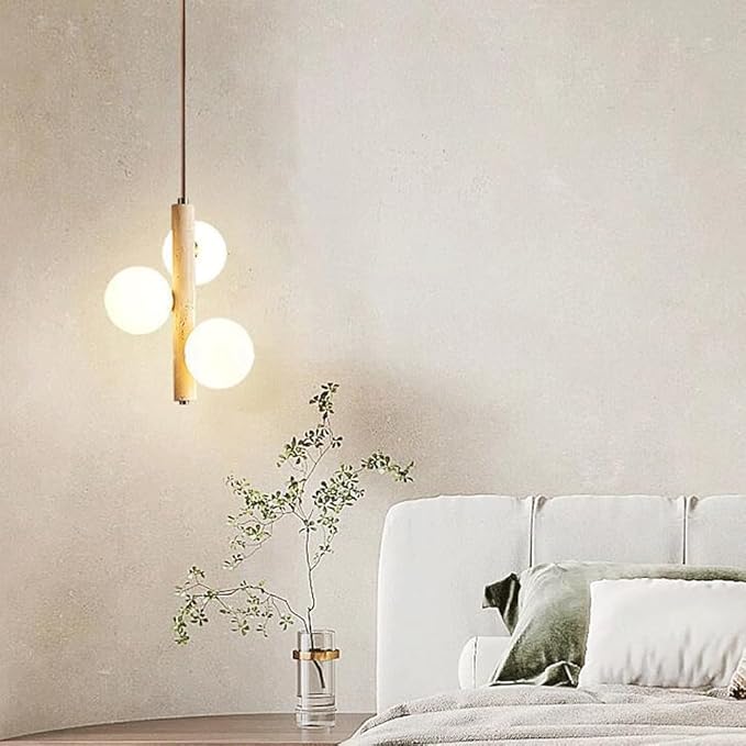 Modern Natural Yellow Cave Stone Pendant with Glass Shade Linear Chandelier, Modern Minimalist 2/3 Light, Suitable for Dining Room, Balcony, Corridor Lighting Stone Lamps