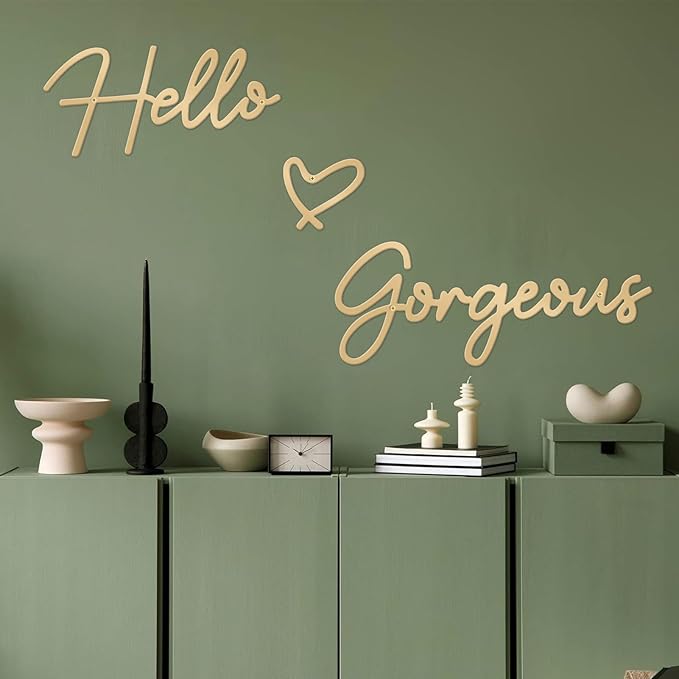 Hello Gorgeous Metal Wall Art Decor Gold Modern Hello Gorgeous Signs Farmhouse Metal Wall Art Hanging Decoration for Bathroom Living Room Bedroom Office Hotel Home Wall Decoration (Gold)