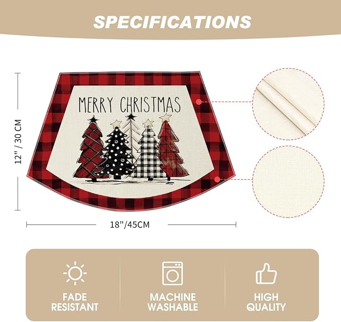Artoid Mode Red Christmas Trees Wedge Shape Placemats for Round Table Set of 4, Winter Seasonal Kitchen Dining Table Decoration for Indoor Party Home