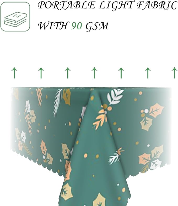 60x102 Inch Xmas Theme Rectangle Tablecloth Winter Christmas Mistletoe Pinecone Green Table Cloth Washable Durable Table Cover for Kitchen Dining Home Banquet Xmas Party Decor