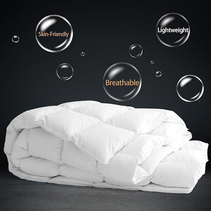 CYMULA King Size Feather Down Comforter - All Season White Duvet Insert, Lightweight Box Stitched, Fluffy Breathable, Ultra Soft Quiet Hotel Style with 8 Tabs(90" x 106")