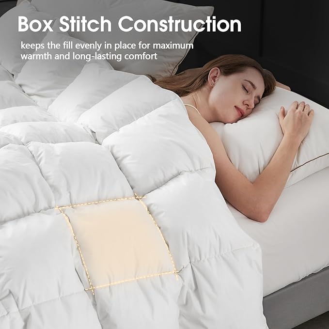 CYMULA King Size Feather Down Comforter - All Season White Duvet Insert, Lightweight Box Stitched, Fluffy Breathable, Ultra Soft Quiet Hotel Style with 8 Tabs(90" x 106")
