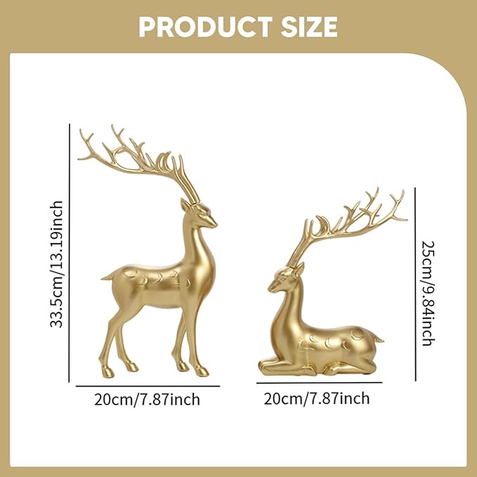 Fenteer 2X Reindeer Figurines Sitting Standing Deer Statues Table Centerpiece Rustic Ornaments Elk Sculptures for Indoor Office Gifts