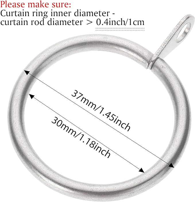 Shappy 40 Pack Metal Drapery Curtain Rod Rings with Eyelets Internal Diameter 1.18in Fits up to 0.79in Rod Hanging Drape Sliding Eyelet Gray Rings for Window Door Shower Bathroom