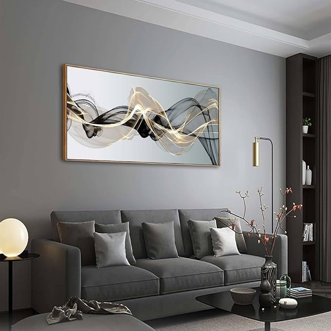 Abstract Wall Art for Living Room Black and Gold Bedroom Wall Decor Above Bed Modern Large Size Wooden Framed Artwork for Home Walls Abstract Pictures for Kitchen Bedroom Home Office 24x48inch