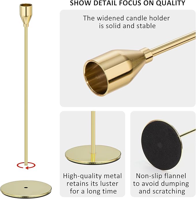 Gold Taper Candle Holders Set of 9, Candlestick Holders, Candle Holders with 3 in 1 Candle Accessory Set, Metal Candle Stand for Mantle Table Centerpiece, Weddings, Dining, Housewarming