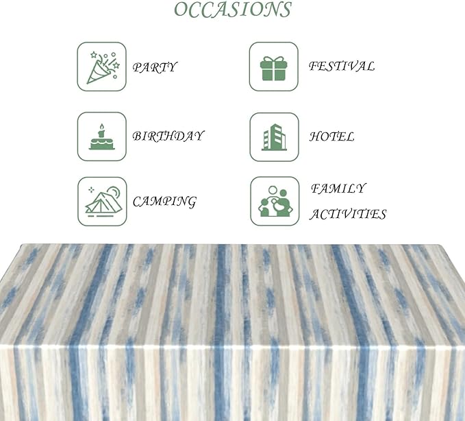 70x140 Inch Ikat Striped Rectangle Tablecloth Coastal Modern Blue Beige Watercolor Vertical Line Table Cloth Waterproof Reusable Table Cover for Hone Dining Kitchen Office Patio Party