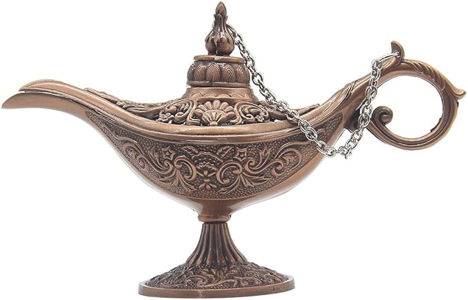 Classic Vintage Hollow Magic Genie Light Costume Lamp Home Table Decoration & Gift, Small (4.7"x1.7"x2.9"), Copper
