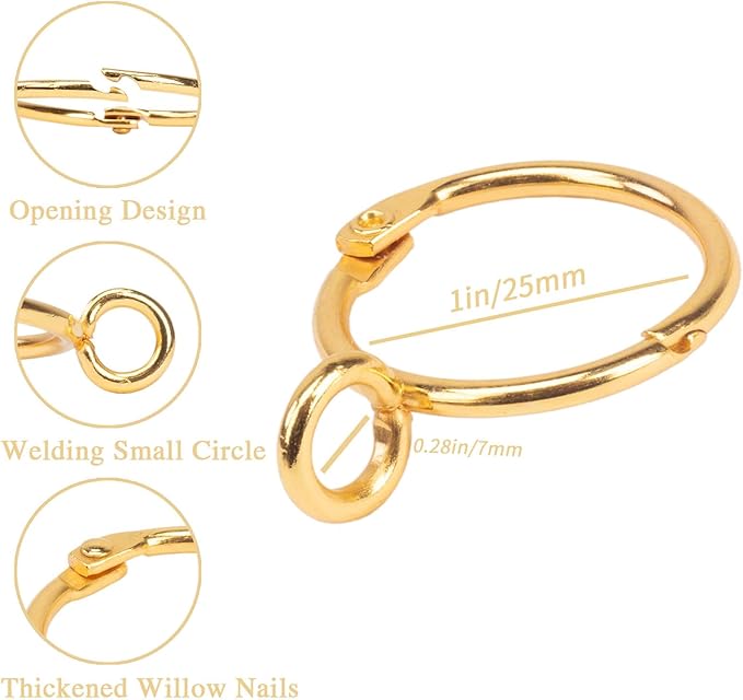 Openable Curtain Rings with Eyelet,24PCS Curtain Rings,Drapes Rings 1 in Interior Diameter,Hinge Snap-Joint Design, Fits Curtain Rods Up to 6/8 in Inches Gold TXZWJZ