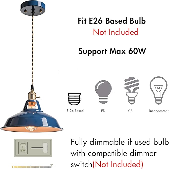 CLAXY Modern Farmhouse Pendant Light Blue Metal Barn Kitchen Island Pendant Lighting-Adjustable Hanging Ceiling Light Fixture 10.63" for Kitchen Dining Foyer Loft Bar Coffee Restaurant