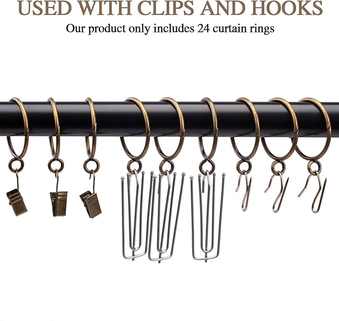 Openable Curtain Rings with Eyelet,24PCS Curtain Rings,Drapes Rings 1 in Interior Diameter,Hinge Snap-Joint Design, Fits Curtain Rods Up to 6/8 in Inches Bronze TXZWJZ