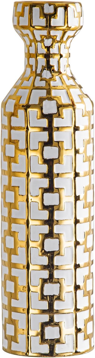 White with Golden Vase for Modern Home Decoration, 24.4 inch Tall Floor Vases for Home Decor, Ceramic vases for décor, Suitable for Living Room Decor, Bathroom Decor and Office Décor