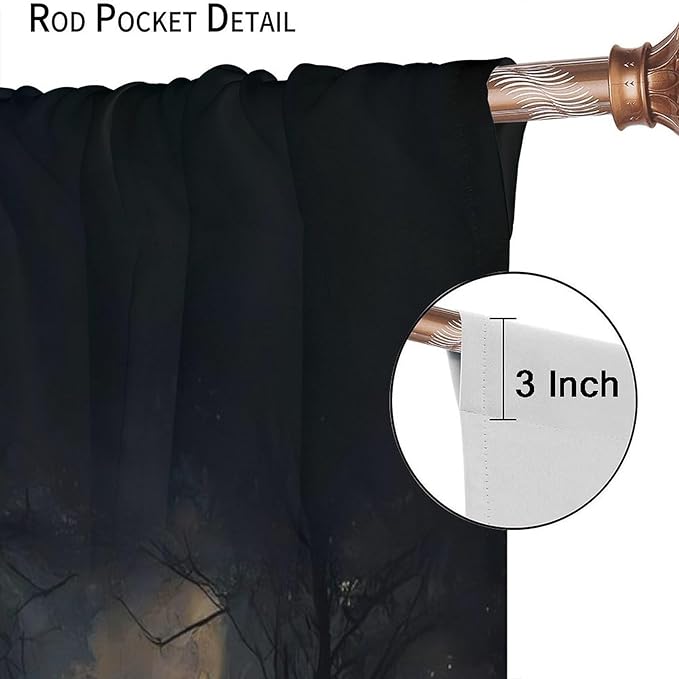 Gothic Halloween Crow Blackout Window Curtains, Black Birds Crow Crow Black Dark Decor Window Drapes, for Home Bedroom Living Room 21(W)*63(L) 2 Panels